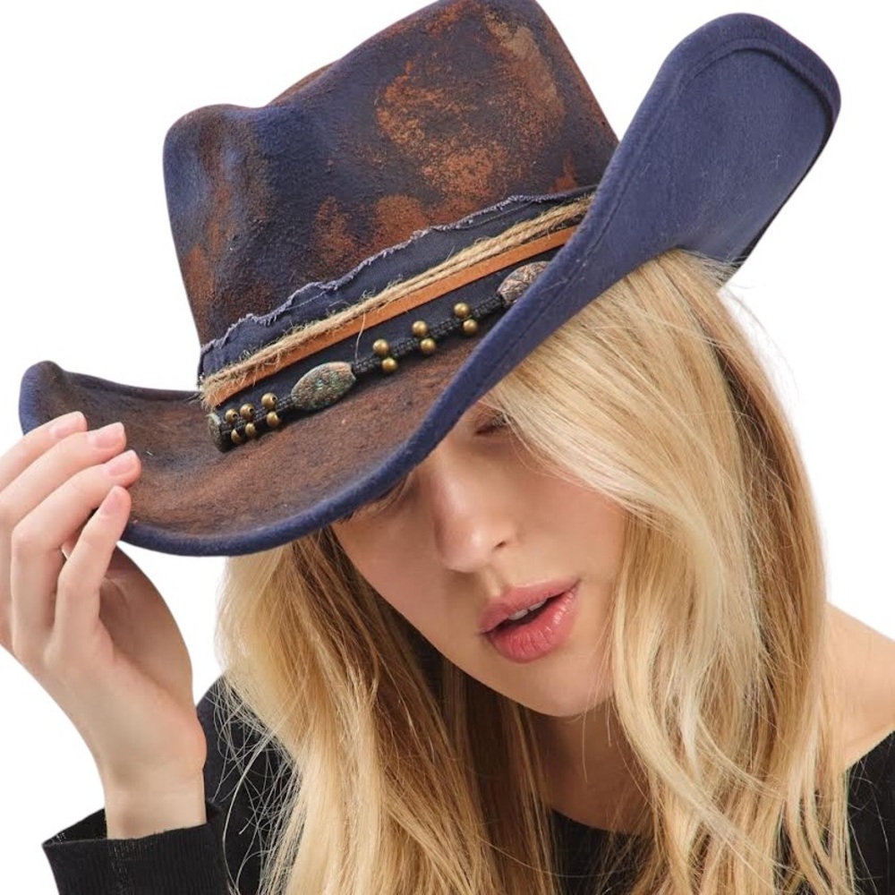 Unisex Blue Distressed Cowboy Western Hat